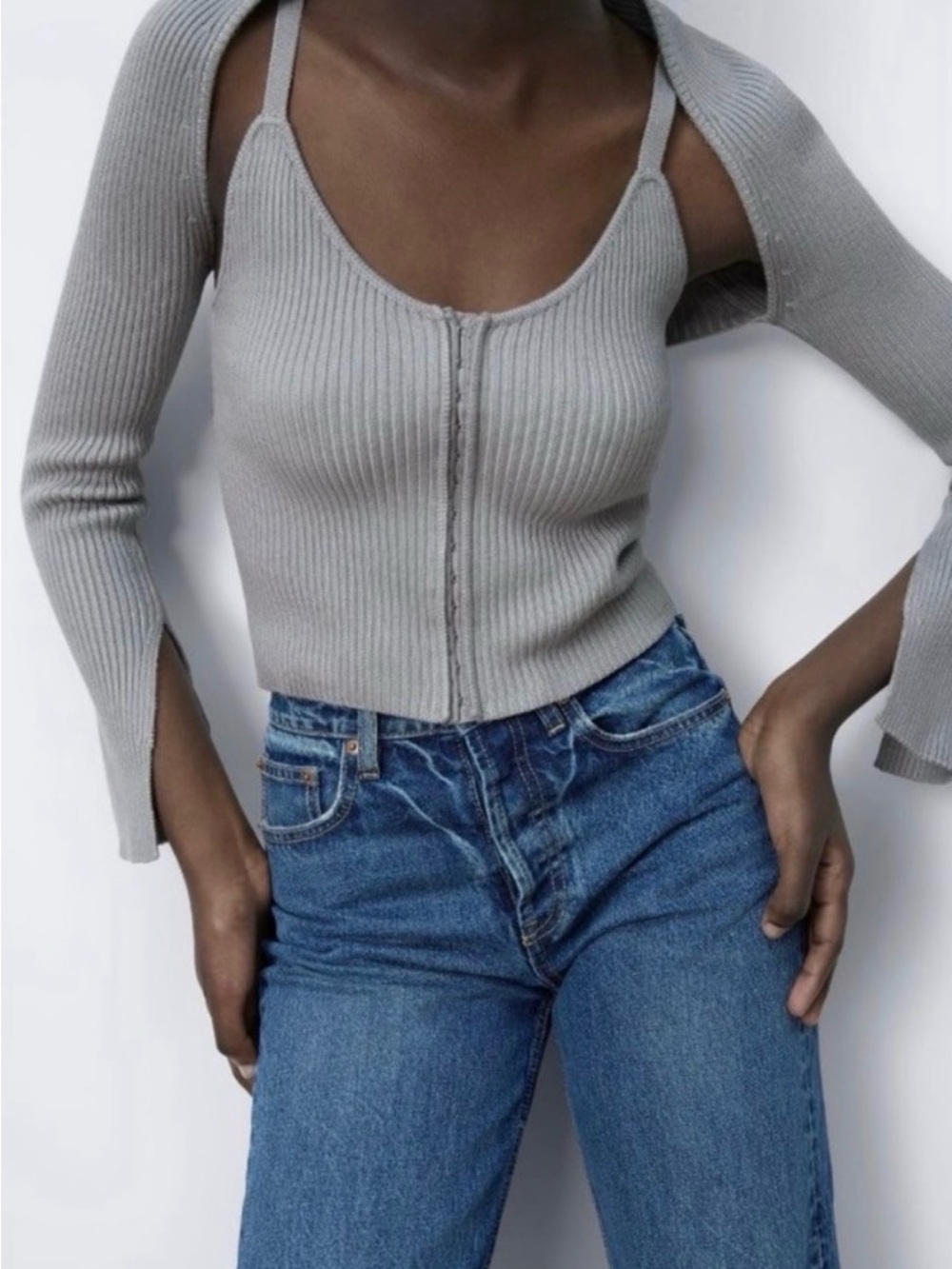 Zara Rib-Knit Two-Piece Bolero & Tank Sweater Set